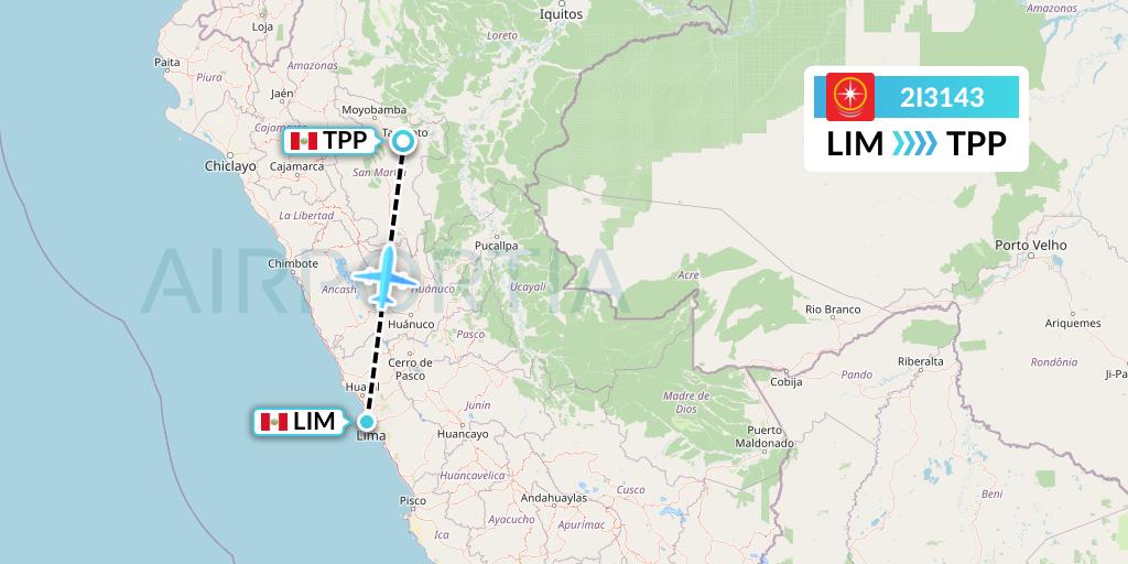 2I3143 Star Peru Flight Map: Lima to Tarapoto