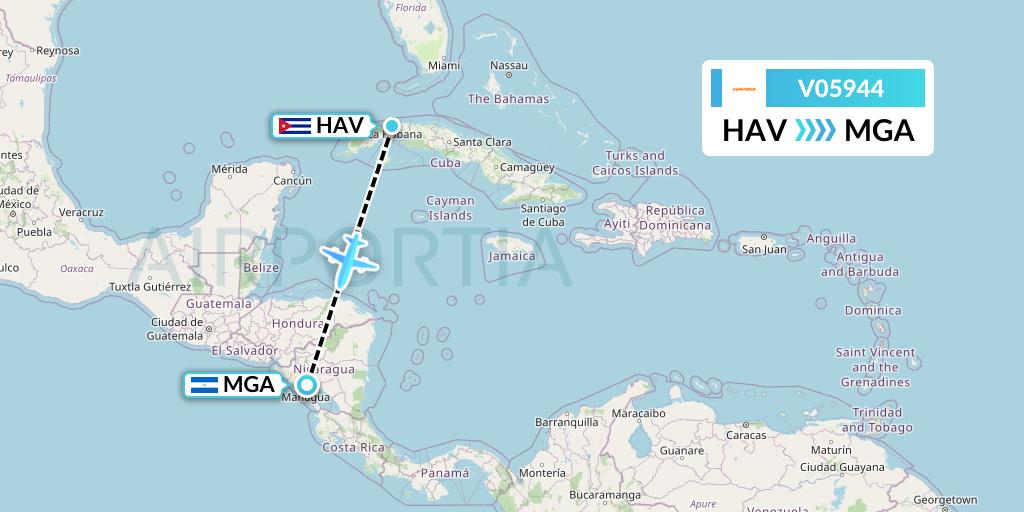 V05944 Conviasa Flight Map: Havana to Managua