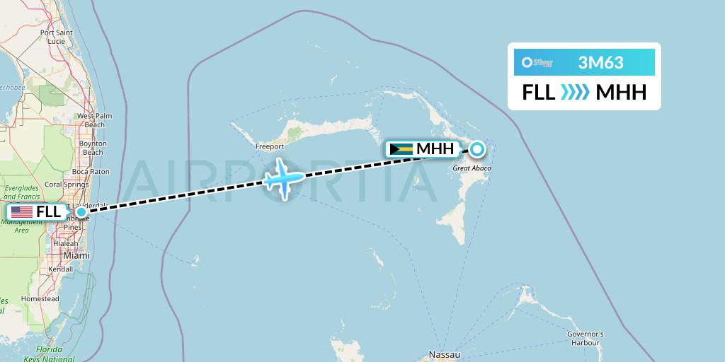 3M63 Silver Airways Flight Map: Fort Lauderdale to Marsh Harbour