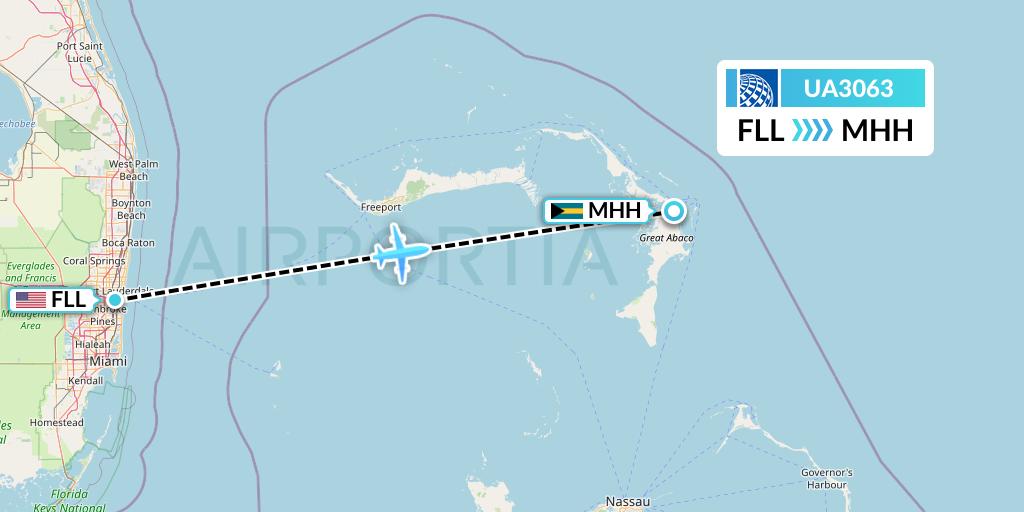 UA3063 United Airlines Flight Map: Fort Lauderdale to Marsh Harbour