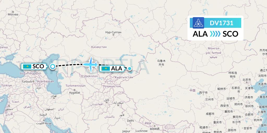DV1731 SCAT Flight Map: Almaty to Aktau