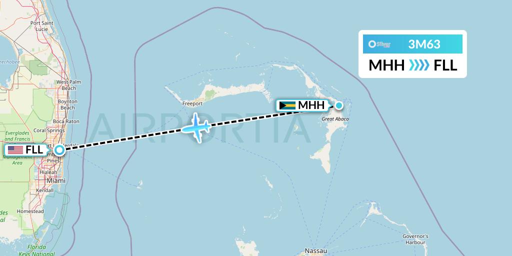 3M63 Silver Airways Flight Map: Marsh Harbour to Fort Lauderdale