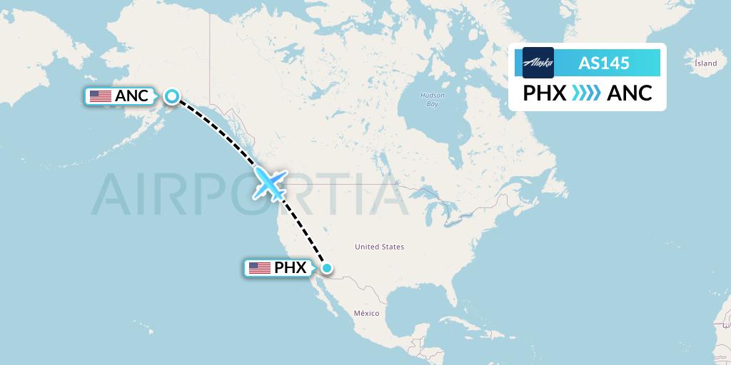 AS145 Alaska Airlines Flight Map: Phoenix to Anchorage