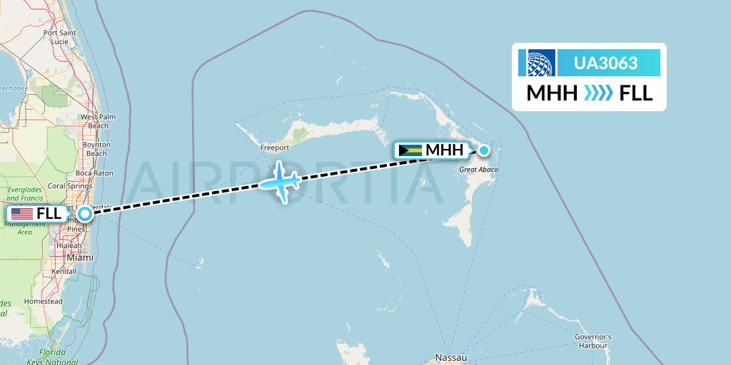 UA3063 United Airlines Flight Map: Marsh Harbour to Fort Lauderdale