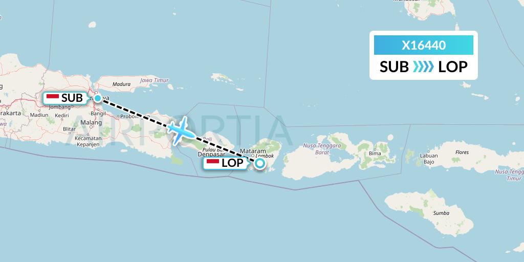 X16440 Nik Airways Flight Map: Surabaya to Lombok