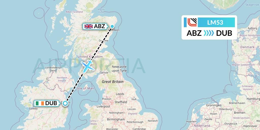 LM53 Loganair Flight Map: Aberdeen to Dublin