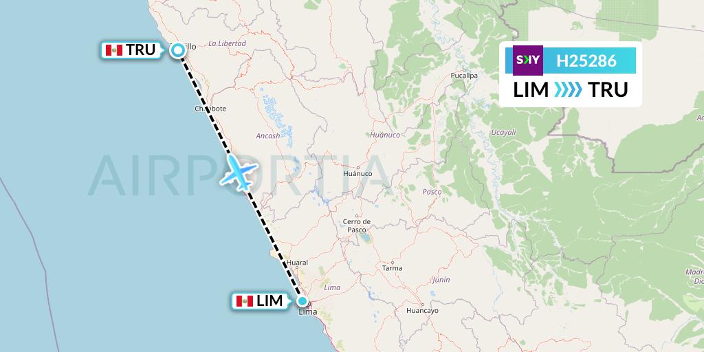 H25286 Sky Airline Flight Map: Lima to Trujillo