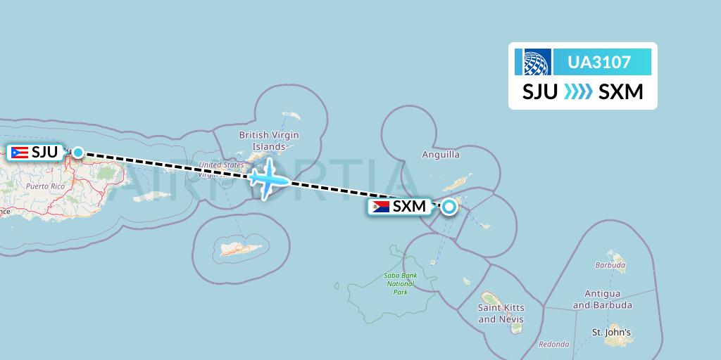 UA3107 United Airlines Flight Map: San Juan to Sint Maarten
