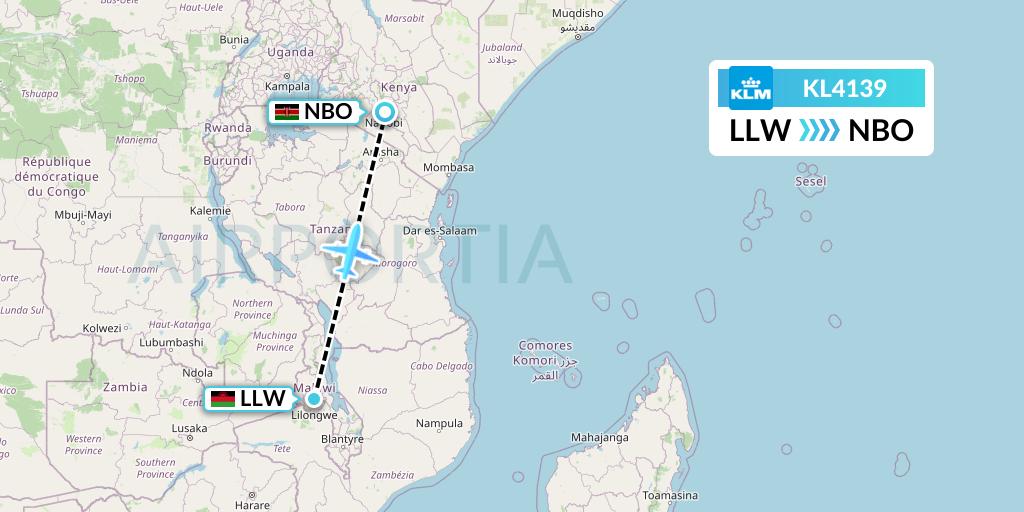 KL4139 KLM Flight Map: Lilongwe to Nairobi
