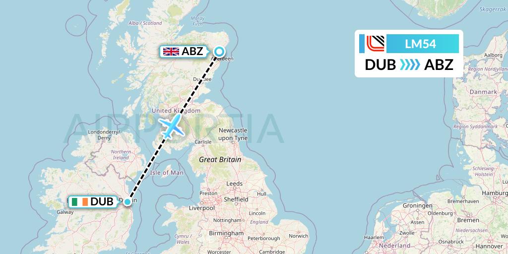 LM54 Loganair Flight Map: Dublin to Aberdeen