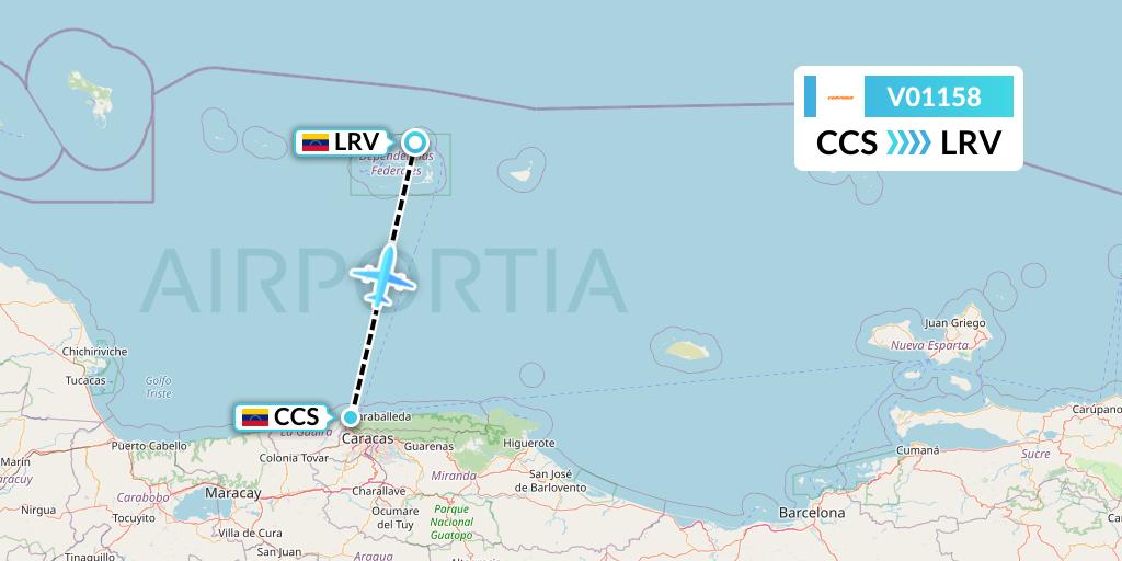 V01158 Conviasa Flight Map: Caracas to Los Roques