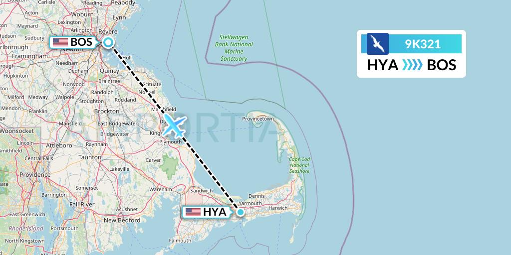 9K321 Cape Air Flight Map: Hyannis to Boston