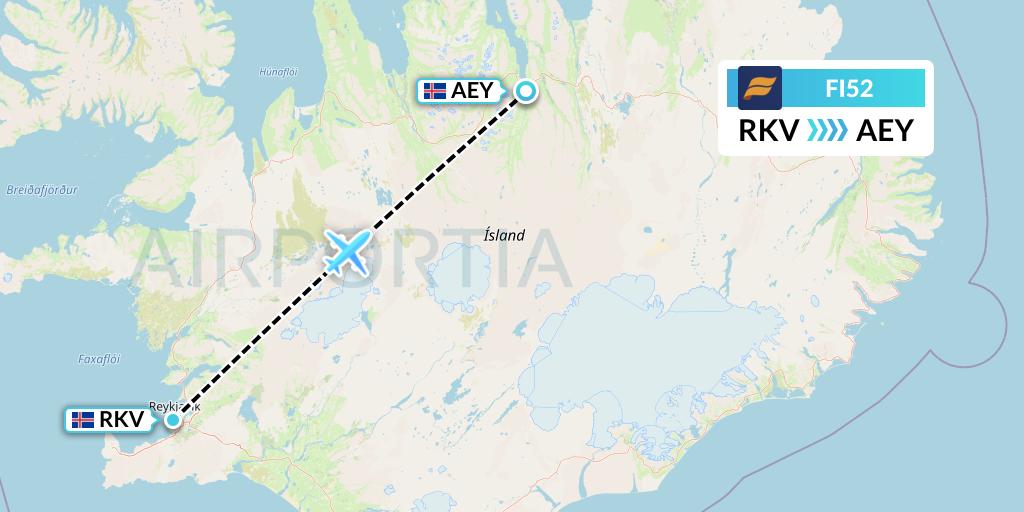 FI52 Icelandair Flight Map: Reykjavik to Akureyri