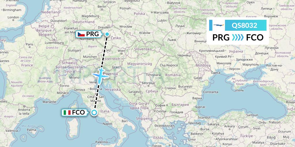 QS8032 Smartwings Flight Map: Prague to Rome