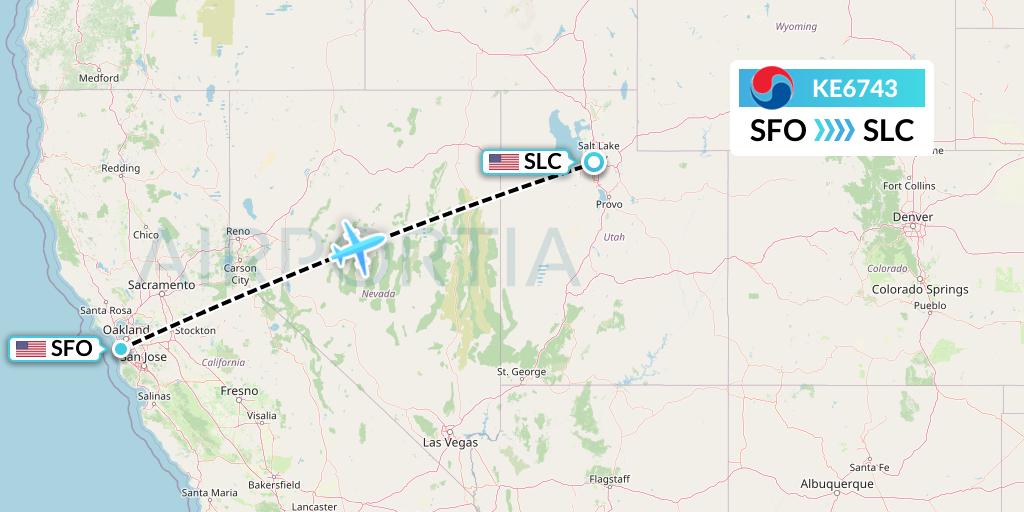 KE6743 Korean Air Flight Map: San Francisco to Salt Lake City