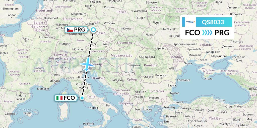 QS8033 Smartwings Flight Map: Rome to Prague