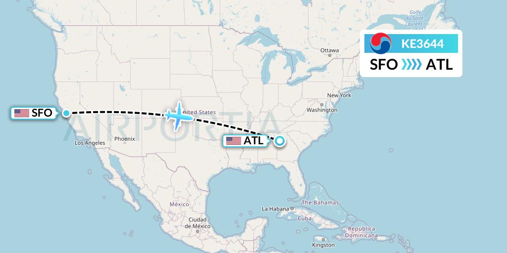 KE3644 Korean Air Flight Map: San Francisco to Atlanta