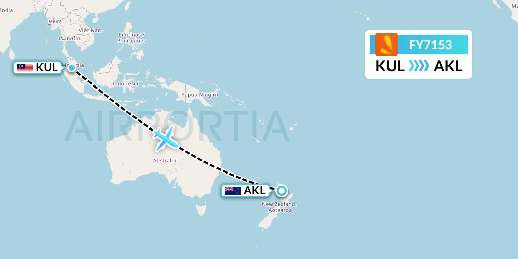 FY7153 Firefly Flight Map: Kuala Lumpur to Auckland