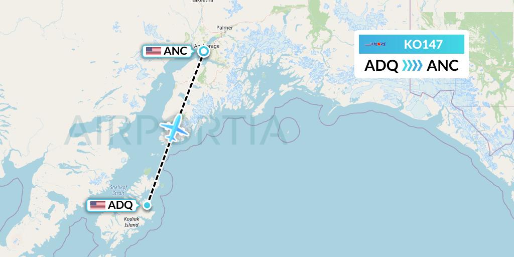 KO147 Komiaviatrans Flight Map: Kodiak to Anchorage