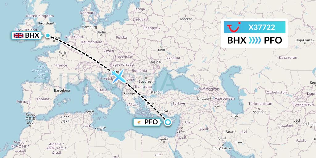 X37722 TUI fly Germany Flight Map: Birmingham to Pafos