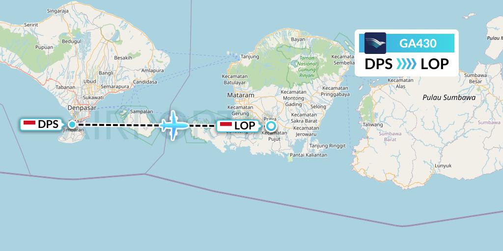 GA430 Garuda Indonesia Flight Map: Denpasar to Lombok
