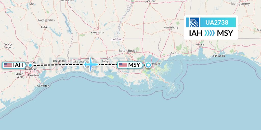 UA2738 United Airlines Flight Map: Houston to New Orleans