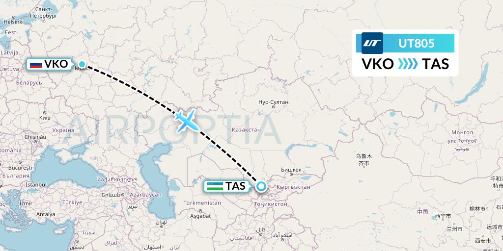 UT805 UTair Flight Map: Moscow to Tashkent