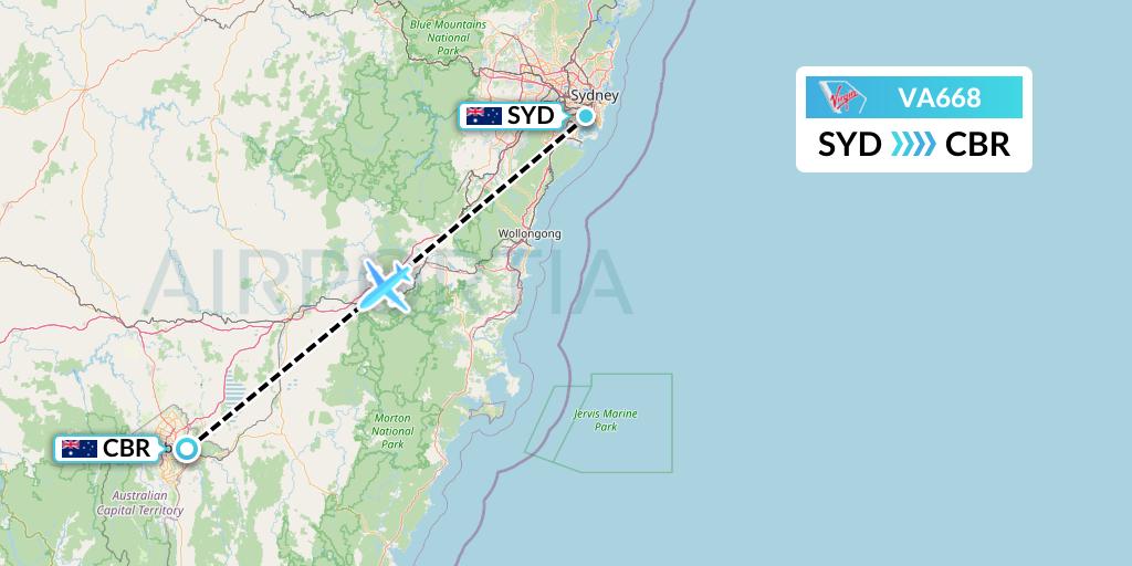 VA668 Virgin Australia Flight Map: Sydney to Canberra