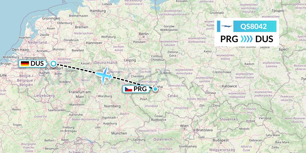 QS8042 Smartwings Flight Map: Prague to Dusseldorf
