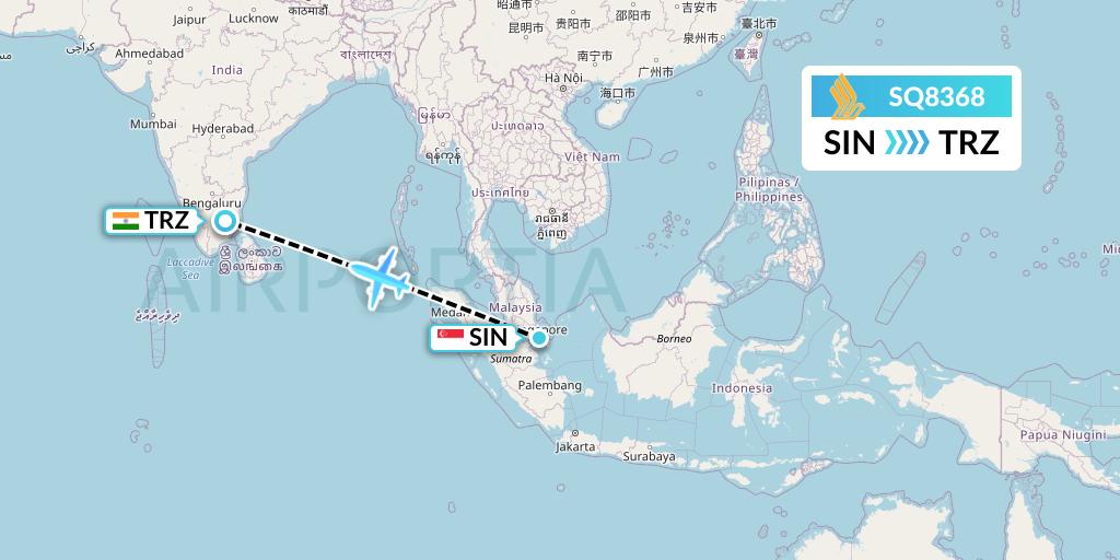 SQ8368 Singapore Airlines Flight Map: Singapore to Tiruchirapalli