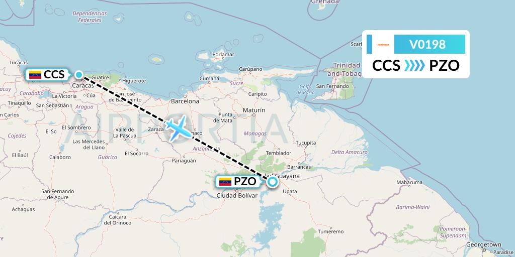 V0198 Conviasa Flight Map: Caracas to Puerto Ordaz