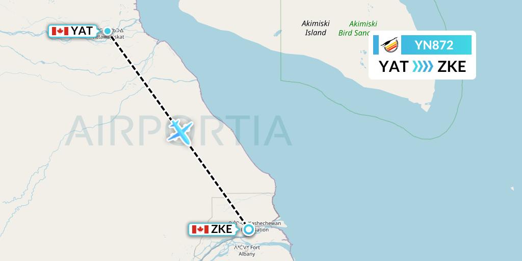 YN872 Air Creebec Flight Map: Attawapiskat to Kashechewan