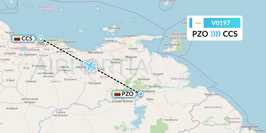 V0197 Conviasa Flight Map: Puerto Ordaz to Caracas