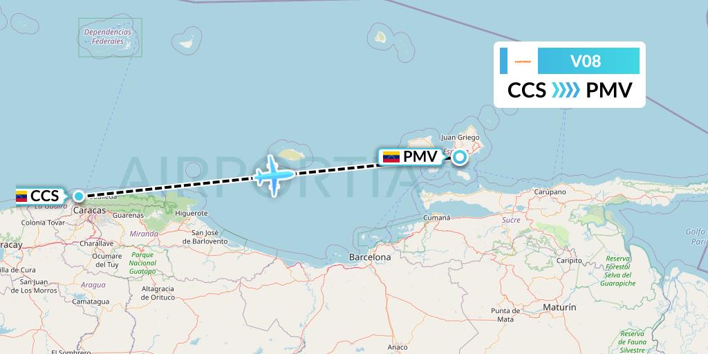 V08 Conviasa Flight Map: Caracas to Porlamar