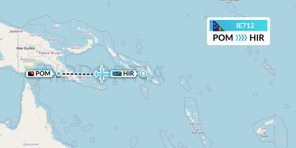 IE712 Solomon Airlines Flight Map: Port Moresby to Honiara