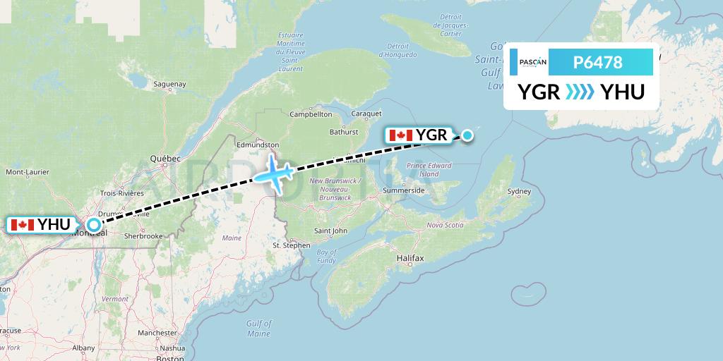 P6478 Pascan Aviation Flight Map: Iles-de-la-Madeleine to Montreal