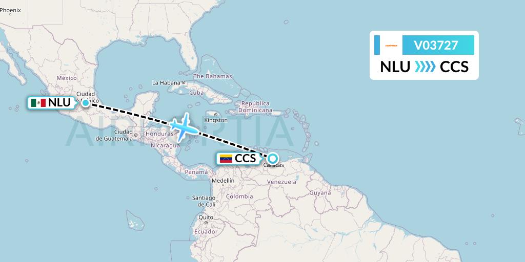 V03727 Conviasa Flight Map: Reyes Acozac to Caracas