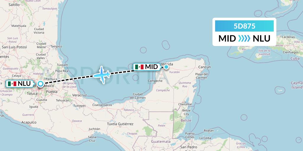 5D875 Aeromexico Connect Flight Map: Merida to Reyes Acozac