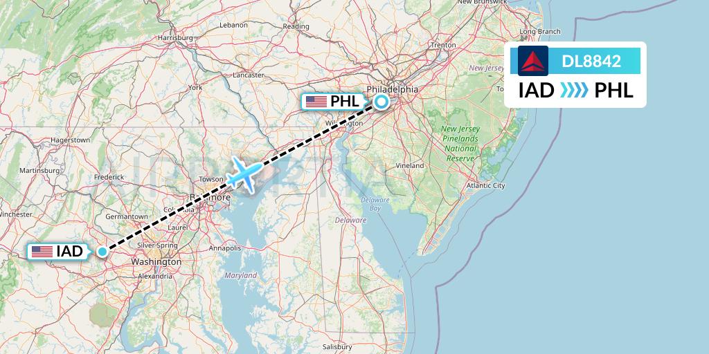 DL8842 Delta Air Lines Flight Map: Washington to Philadelphia