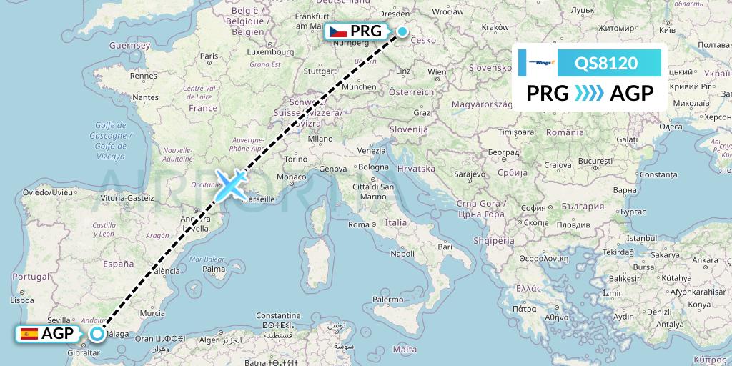 QS8120 Smartwings Flight Map: Prague to Malaga