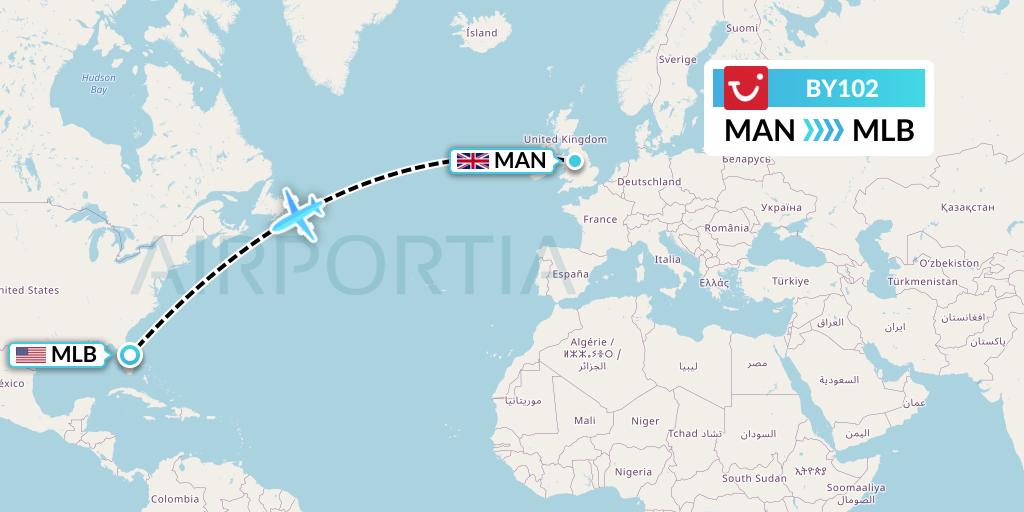 BY102 TUI Airways Flight Map: Manchester to Melbourne