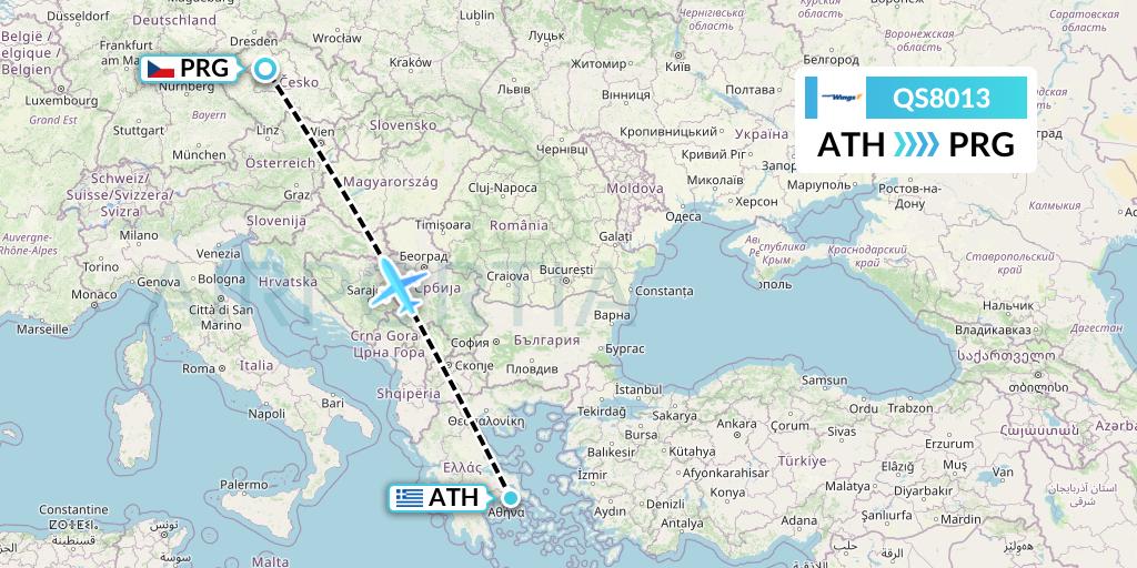 QS8013 Smartwings Flight Map: Athens to Prague