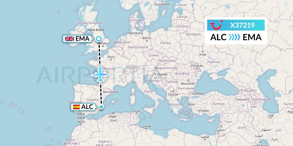X37219 TUI fly Germany Flight Map: Alicante to East Midlands