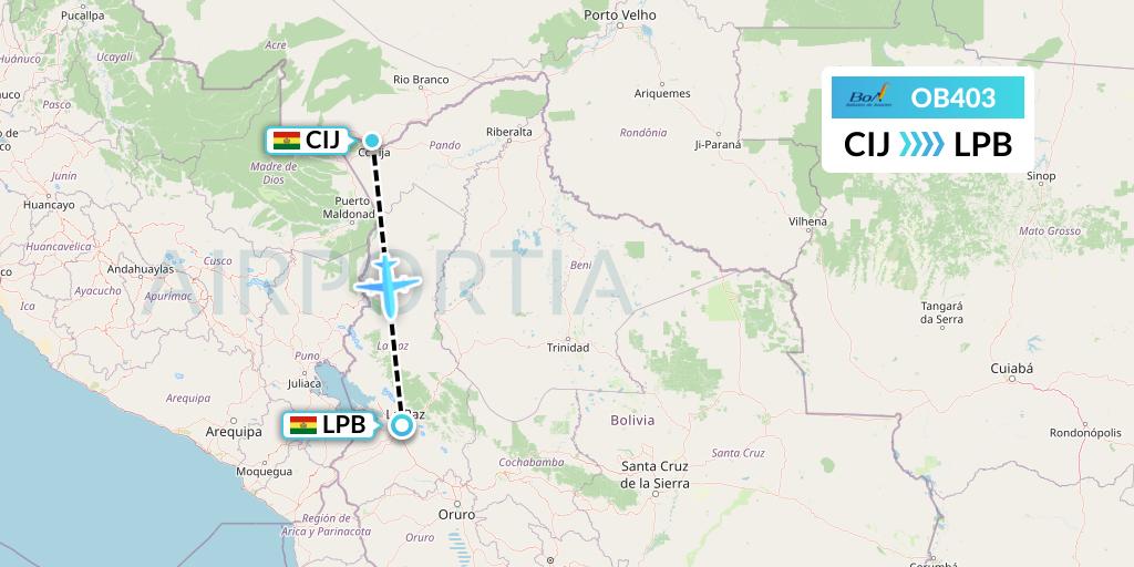 OB403 Boliviana de Aviacion Flight Map: Cobija to La Paz