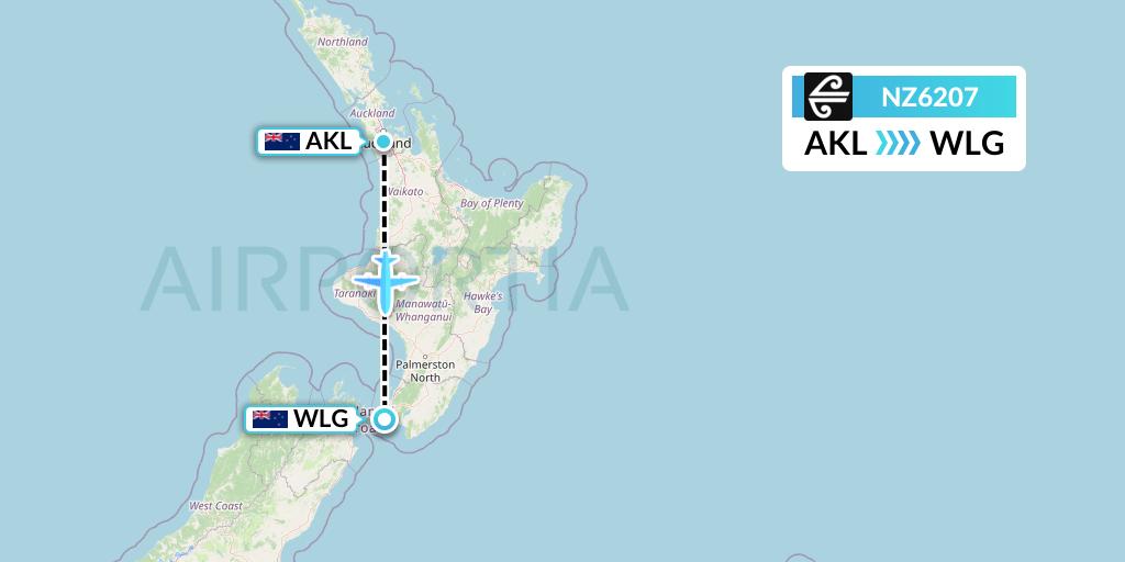 NZ6207 Air New Zealand Flight Map: Auckland to Wellington