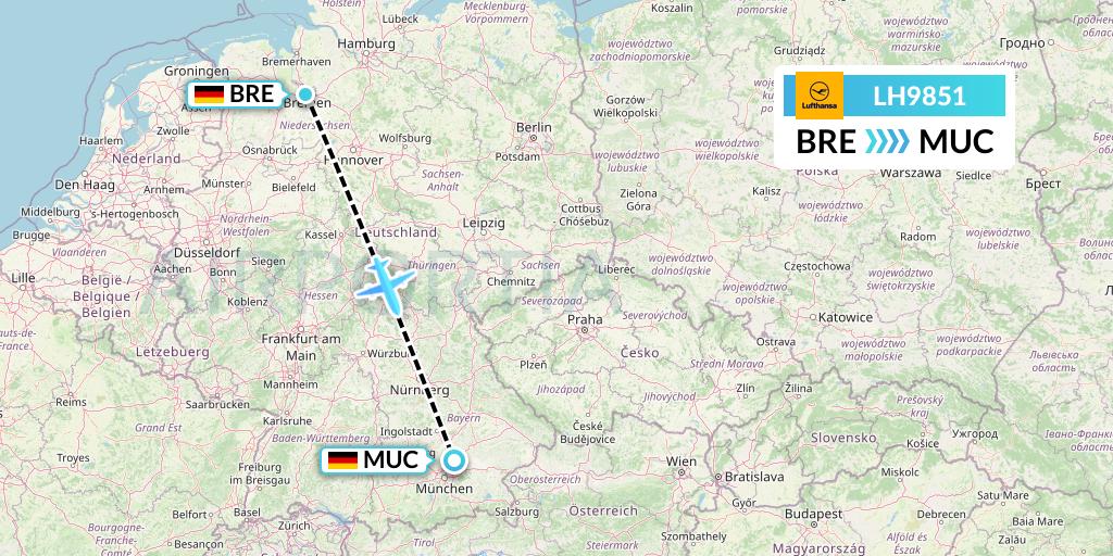LH9851 Lufthansa Flight Map: Bremen to Munich