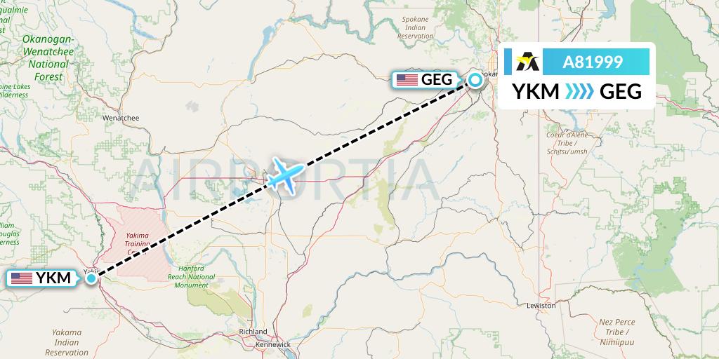 A81999 Aerolink Uganda Flight Map: Yakima to Spokane
