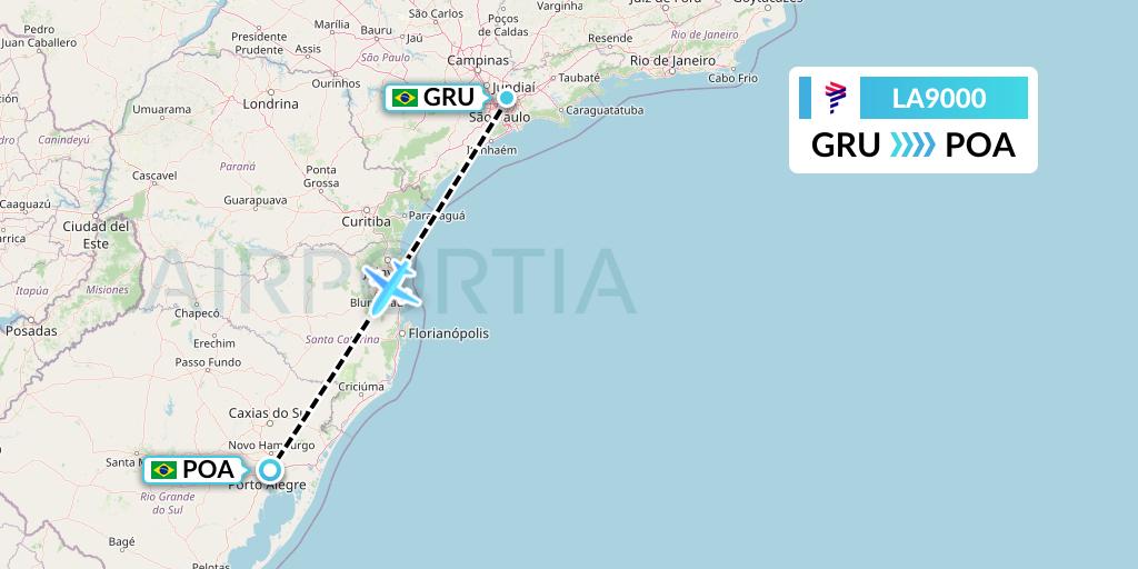LA9000 LAN Airlines Flight Map: Sao Paulo to Porto Alegre