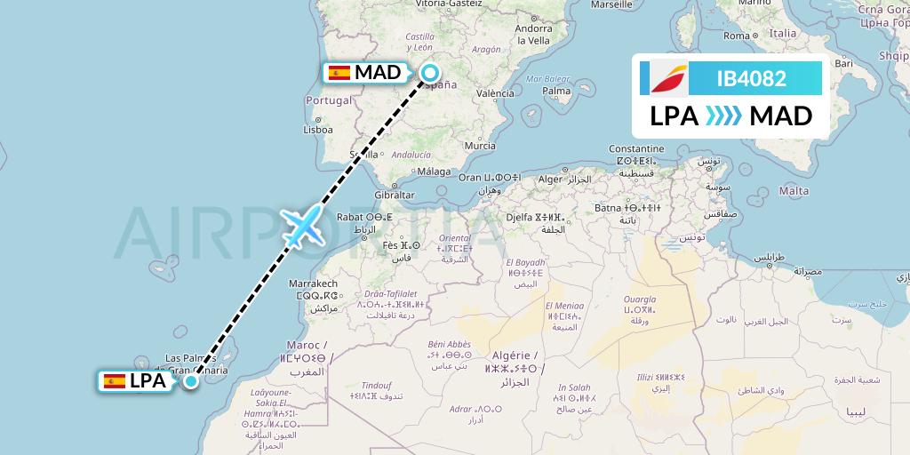 IB4082 Iberia Flight Map: Las Palmas to Madrid