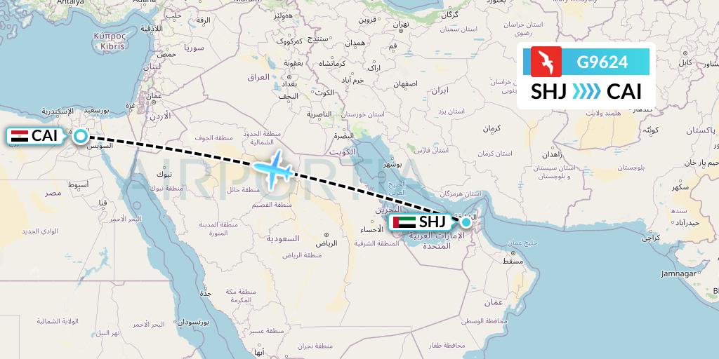 G9624 Air Arabia Flight Map: Sharjah to Cairo